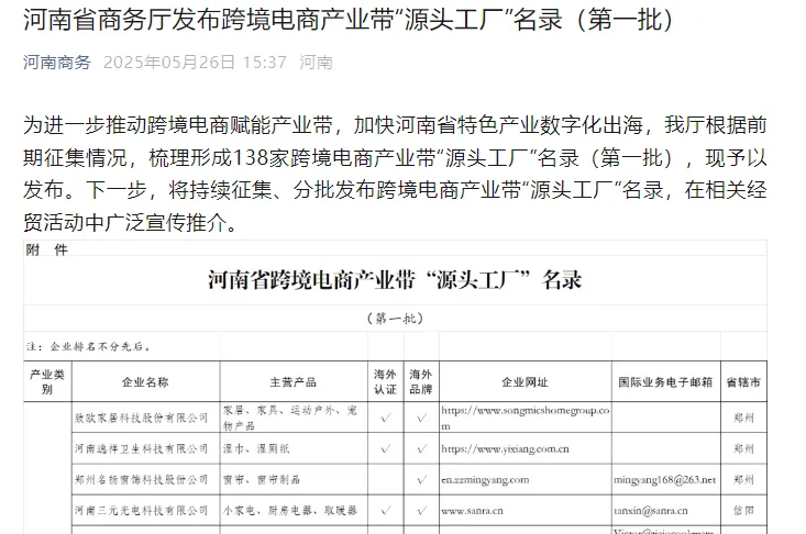 “河南天曼服飾有限公司”成功入選跨境電商產業帶“源頭工廠”名錄